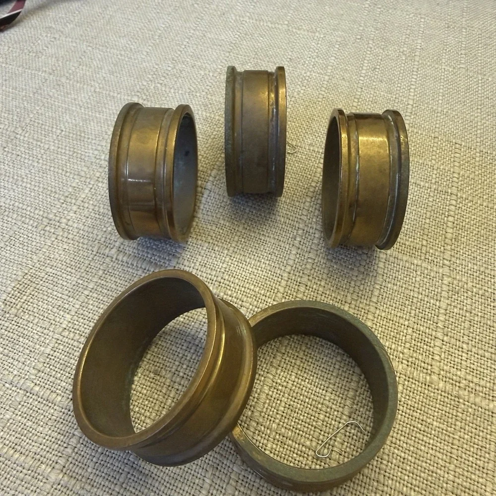 Vintage Solid Brass Napkin Rings Set of 5 Spool Industrial Style Gold Tone
